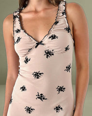 Gandira Midi Dress in Cluster Ditsy Floral Flock Nude