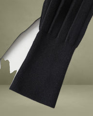 Black V Neck Button Ribbed Sweater Dress