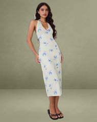 Fadwa Midi Dress in Floral Stripe Cream