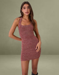 Codiya Stud Mini Dress in Red Shimmer