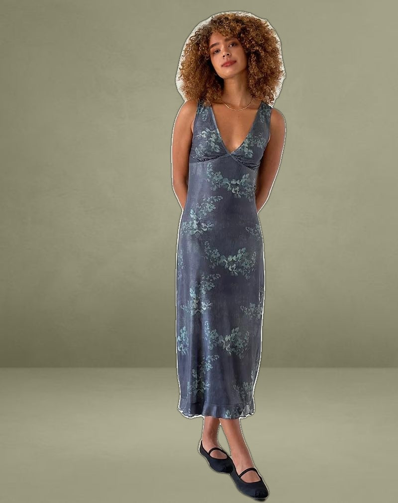 Gabriela Midi Dress in Faded Botanical Green