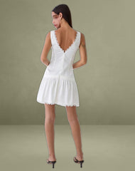 Nesha Ruffle Satin Mini Dress in White