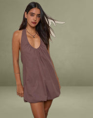 Alcinder Linen Mini Dress in Deep Taupe