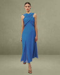 Blue Strapless Flowy Maxi Dress