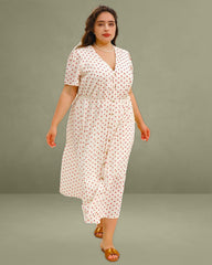 Beige Polka Dot Plus Size Midi Dress