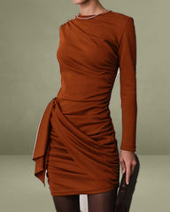 Brown Ruched Mini Dress
