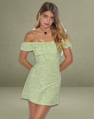 Kenja Bardot Mini Dress in Retro Paisley Lime