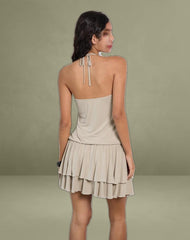 Suraya Plunge Mini Dress in Cupro Oatmilk