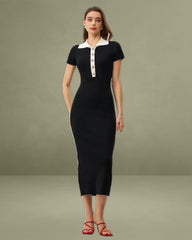 Black Contrast Bodycon Sweater Maxi Dress