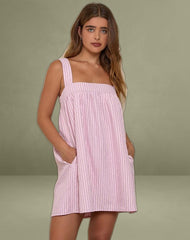 Sasori Smock Mini Dress in Pink Stripe