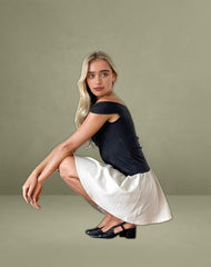 Yael Mini Dress in Lycra Linen Black and Ecru