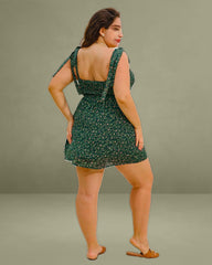 Green Floral Tie Strap Plus Size Mini Dress
