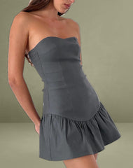 Sabina Bandeau Mini Dress in Charcoal Grey