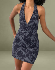 Corla Mini Dress in Check Floral Blue