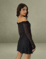Severine Bardot Mini Dress Lace Black