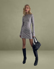 Kimberly Open Back Mini Dress in Silver Sequin