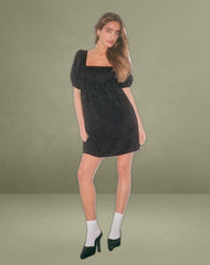 Bimbi Babydoll Mini Dress in Satin Jacquard Black