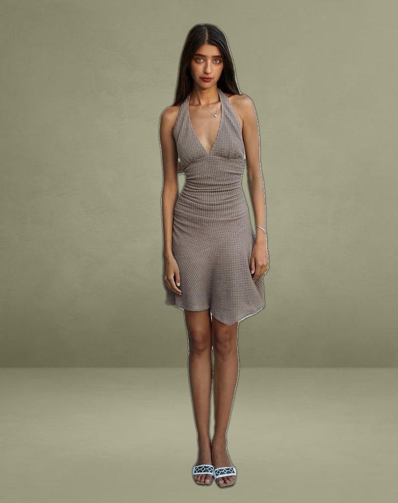 Yelena Halter Dress in Light Taupe
