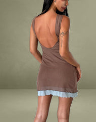Ren Mini Dress in Mesh Brown with Light Blue