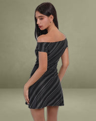 Hari Mini Dress in Irregular Stripe Grey Black