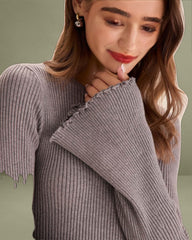 Grey Boat Neck Sweater Mini Dress