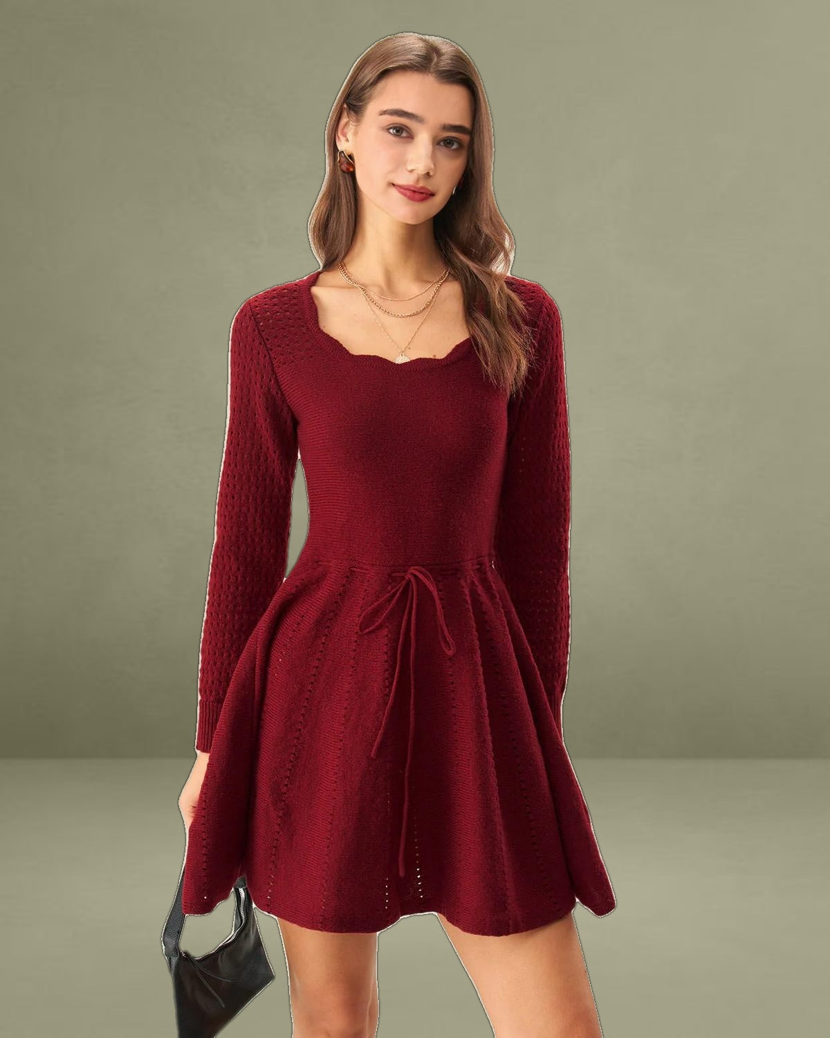 Wine Red A-Line Sweater Dress