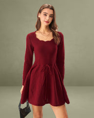 Wine Red A-Line Sweater Dress