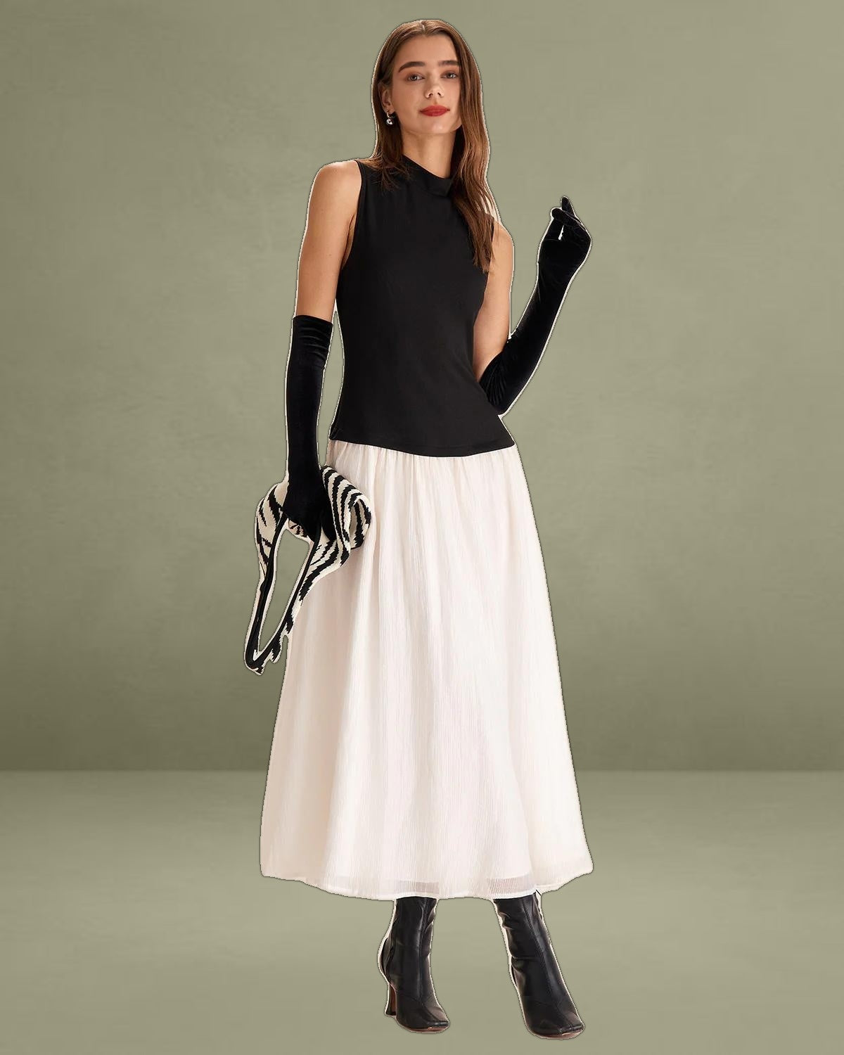 Black Contrasting Knit Ribbed Maxi Dress