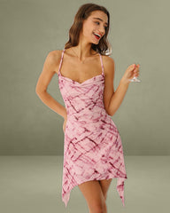 Pink Velour Cowl Neck Slip Mini Dress