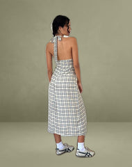 Lenata Halterneck Midi Dress in Pastel Blue Tartan