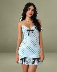 Khalil Mini Dress in Blue Black Basic Polka