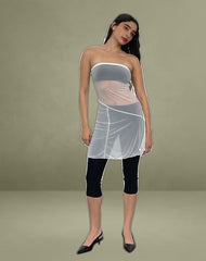 Gretchen Bandeau Mini Dress in Sheer Cream