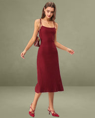 Wine Red A-Line Slip Sweater Dress
