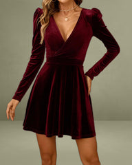 Wine Red Velour A-Line Mini Dress