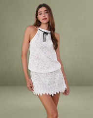Gladia Halter Neck Mini Dress in Unlined Lace White
