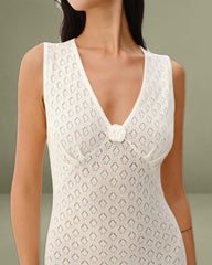 Beige Sleeveless Pleated Midi Dress