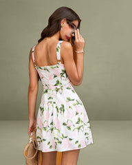 Pink Floral Ruched Belted Slip Mini Dress