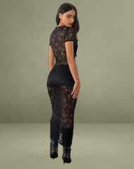 Rium Unlined Midi Dress in Lace Black