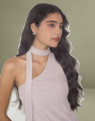 Joanka Tie Neck Dress in Shimmer Lurex Pink