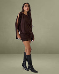 Sybe Long Sleeve Mini Dress in Bitter Chocolate