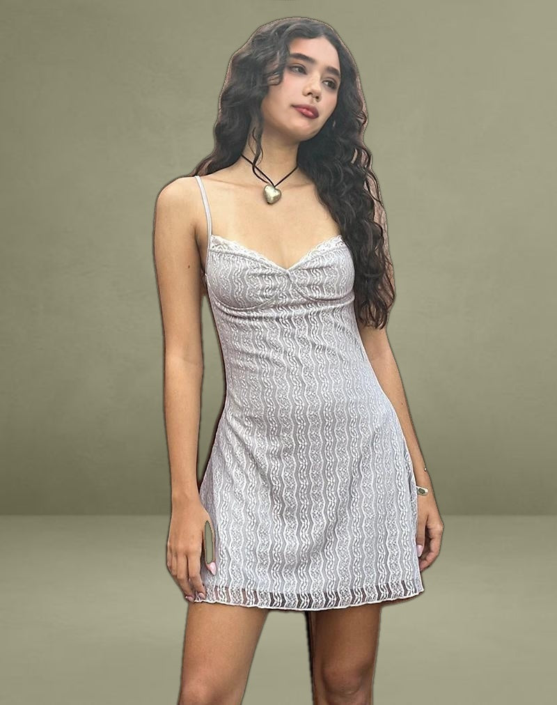 Shania Mini Dress in Silver Grey Lace Mesh