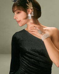 The Black One Shoulder Lurex Velvet Mini Dress