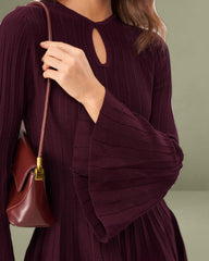 Purple A-Line Bell Sleeve Sweater Dress