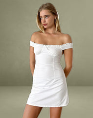 Dasilita Off Shoulder Mini Dress in White Poplin