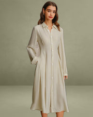 Apricot A-Line Button Midi Dress