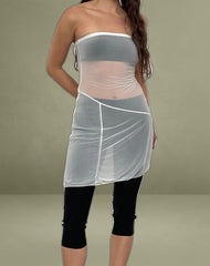 Gretchen Bandeau Mini Dress in Sheer Cream