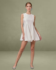 Beige Round Neck Sleeveless Mini Dress