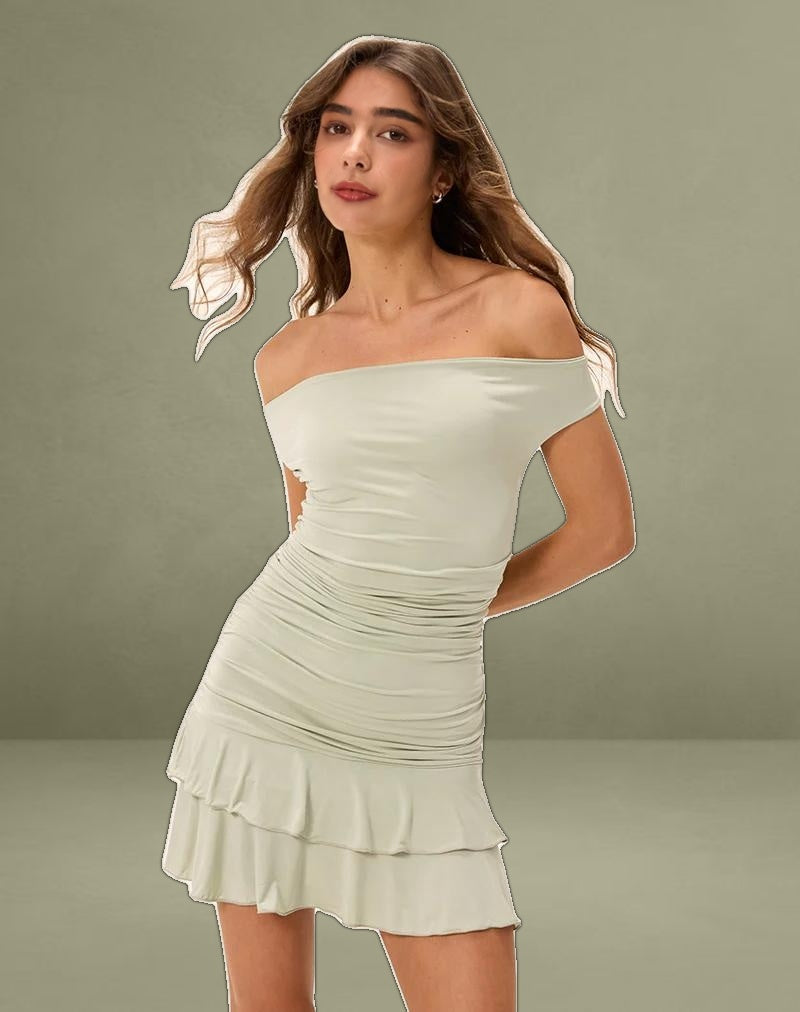 Luella Ruffle Mini Dress in Slinky Sage