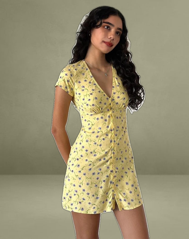 Omoni Mini Dress in Wild Flower Lemon Drop