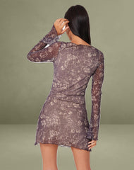 Sevila Long Sleeve Mini Dress in Botanical Dark Brown